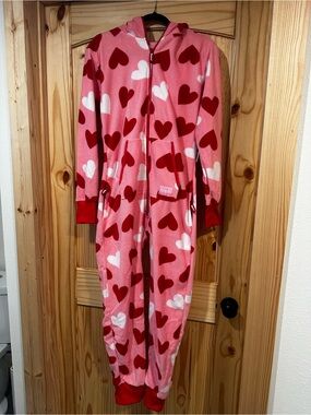 Tipsy Elves Pink and Red Heart Fleece Onesie